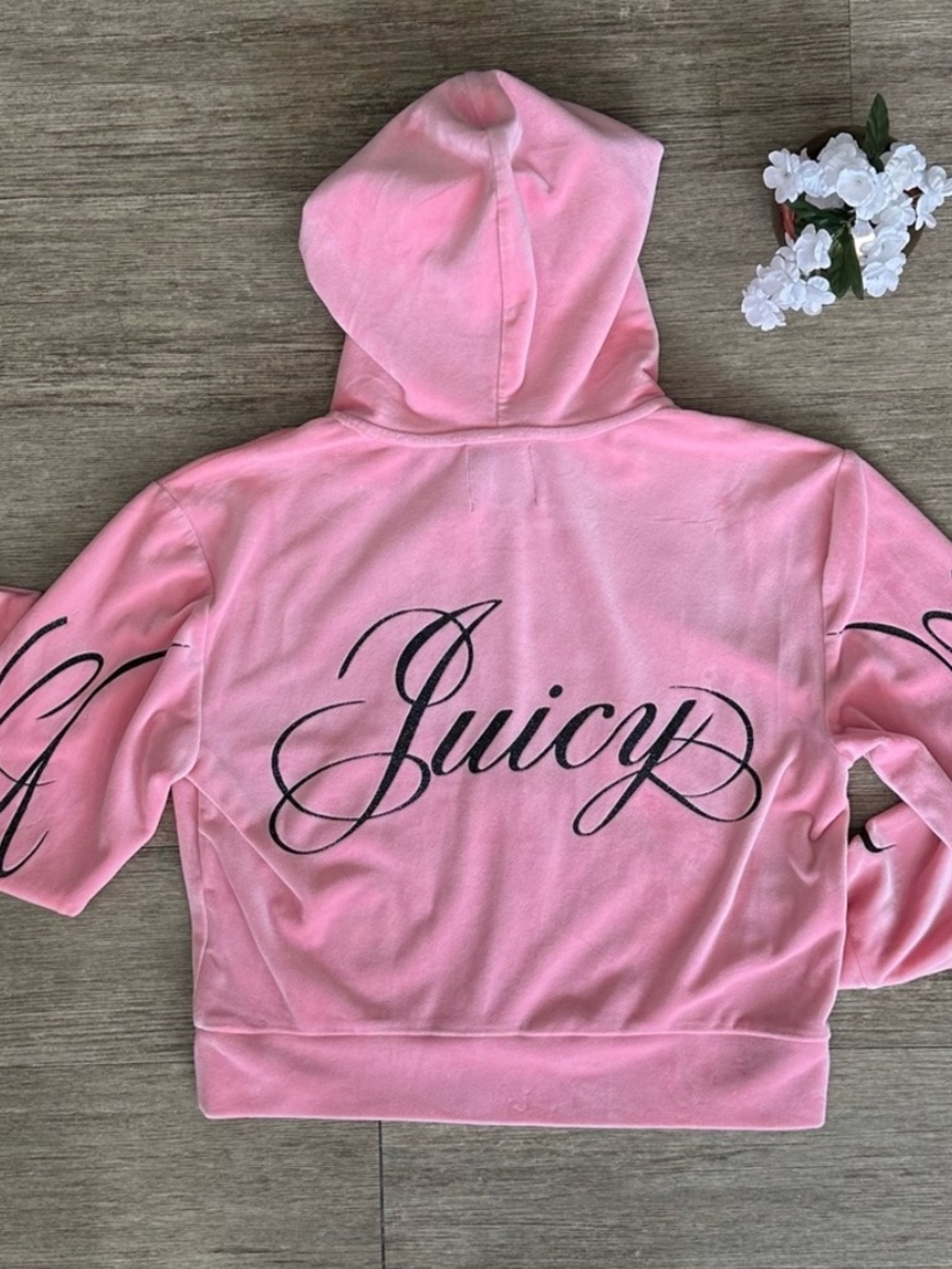 Juicy Couture Pink Velour Hoodie with Script Logo